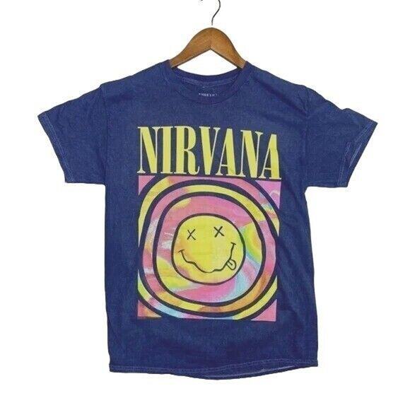 Nirvana Vintage Style Smile Back Short Sleeve Unisex T Shirt Crew Neck M Blue - Picture 1 of 12